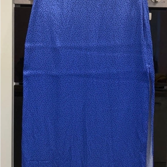 Zara midi skirt side split blue and black spot elasticated waist size M - Picture 2 of 4